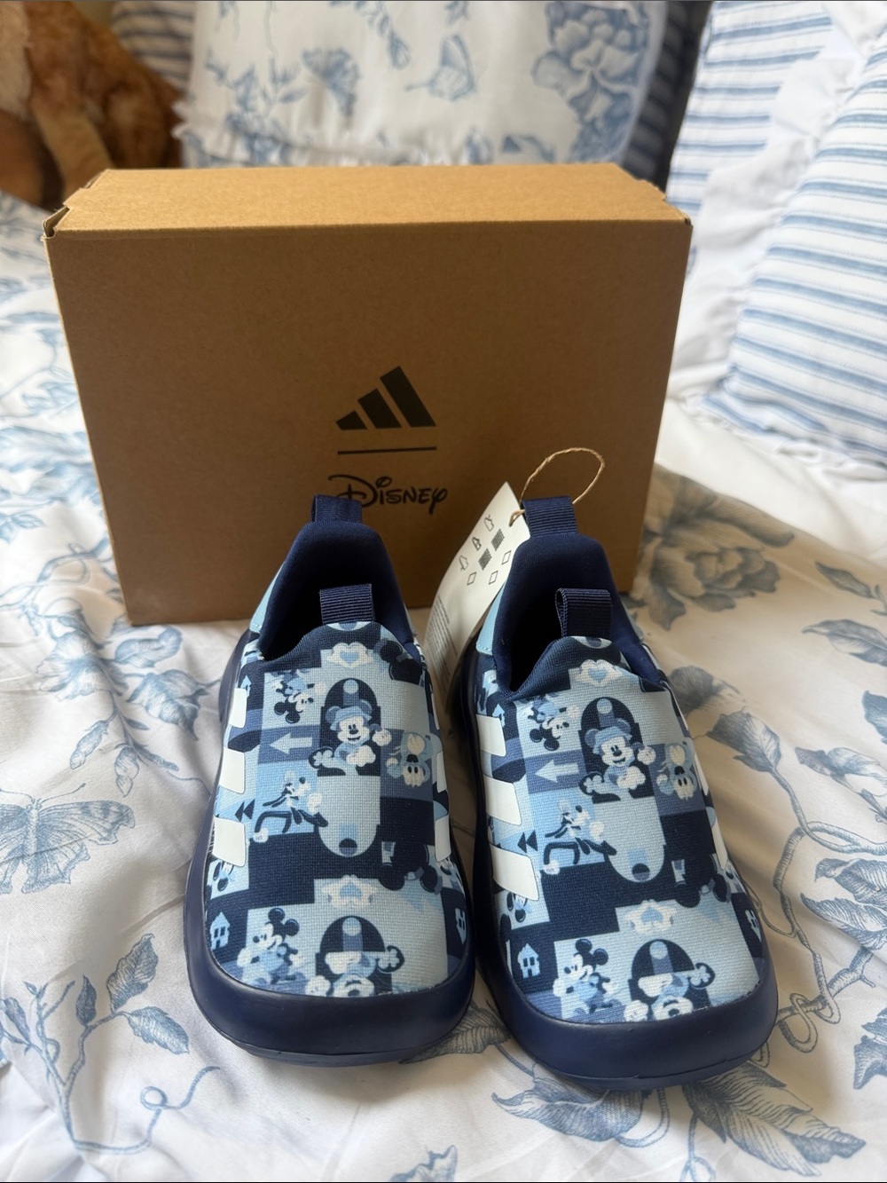 adidas Kids Navy and Light Blue Mickey Slip-On Sneakers